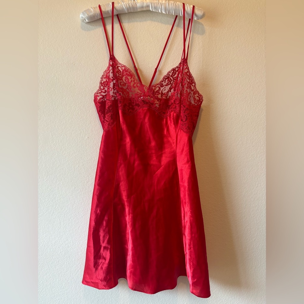 Vintage Victoria's Secret Red Lace Chemise Slip Dress